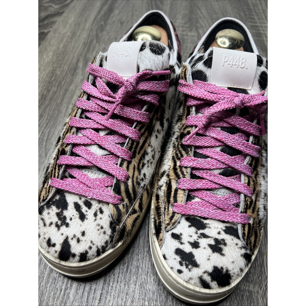 P448 John Low Top Sneakers Multifur Calf Pony Leather Womens US 10 EU 40 EUC! - Picture 5 of 14